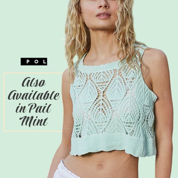 POL Natural Crochet Scalloped Baggy 100% Cotton Tank Crop Top - Picture 7 of 10